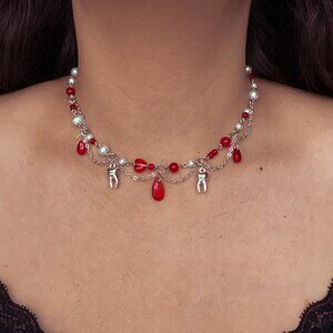 carmilla's lover pearl red droplet vampire choker necklace